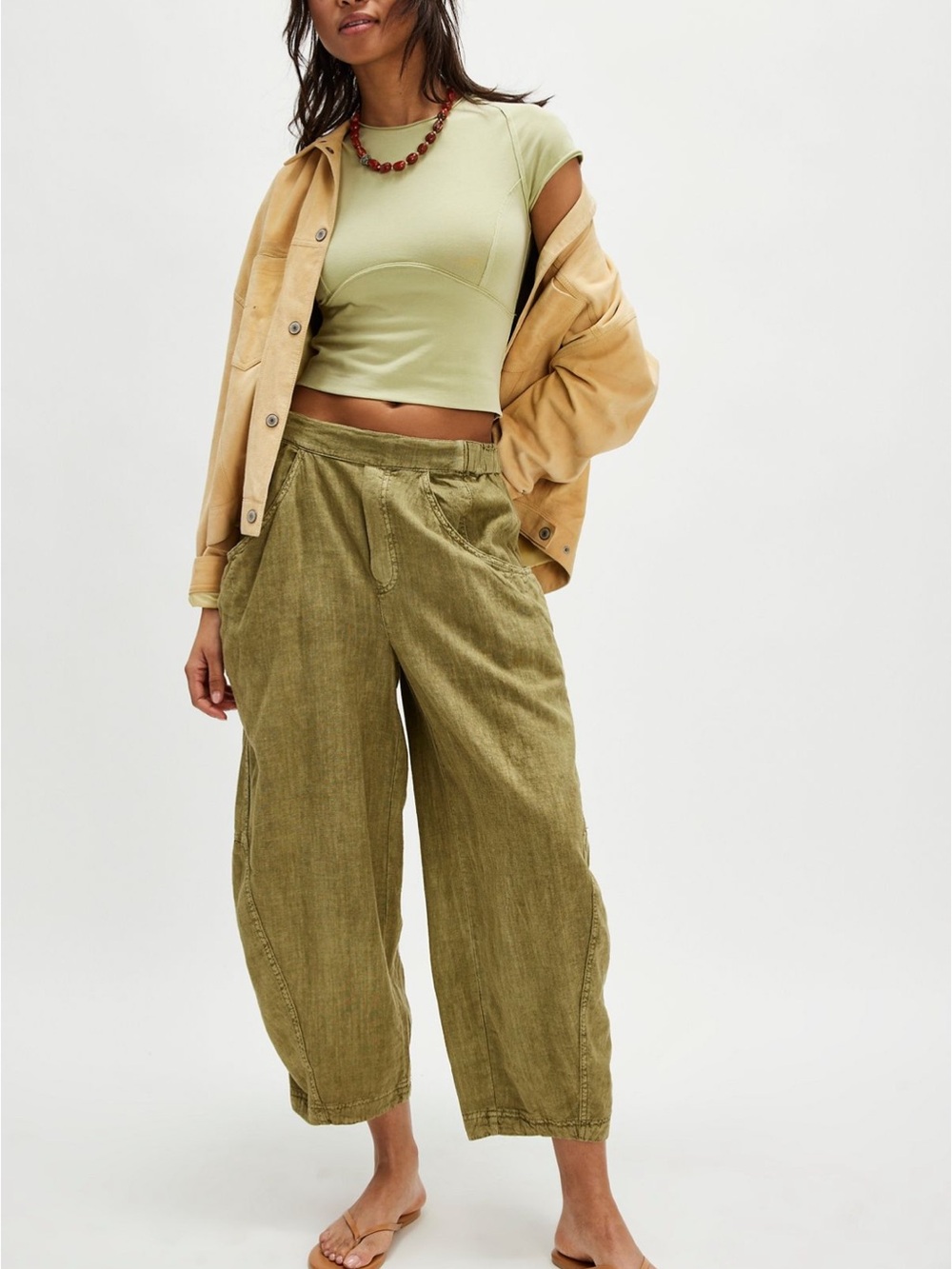 Free people High road solid pull on barrel pants